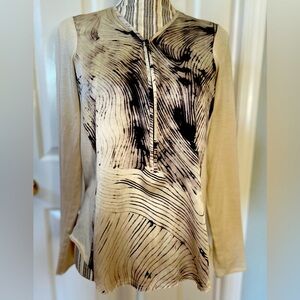 GoSilk LongSleeve Silk & Cotton Abstract Design Blouse with Zipper